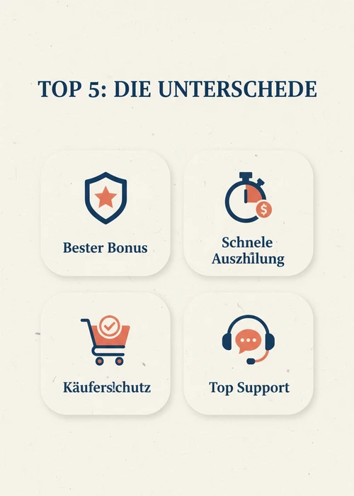 Was die Top 5 PayPal Casinos unterscheidet — bester Bonus, schnelle Auszahlung, Käuferschutz und Top Support.