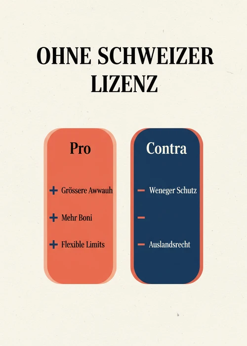 PayPal Casino ohne Schweizer Lizenz — Pro grössere Auswahl, mehr Boni und flexible Limits gegen weniger Schutz und Auslandsrecht.