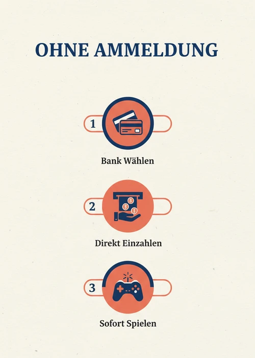 Ohne Anmeldung beim PayPal Casino — Bank wählen, direkt einzahlen und sofort spielen als nummerierte Schritte.
